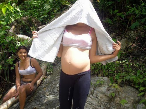 Naked girl and boy with bra Jerking on tits